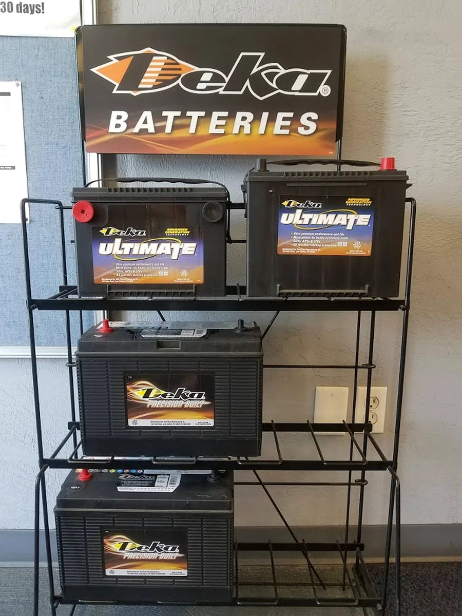 Deka automotive batteries displayed for sale